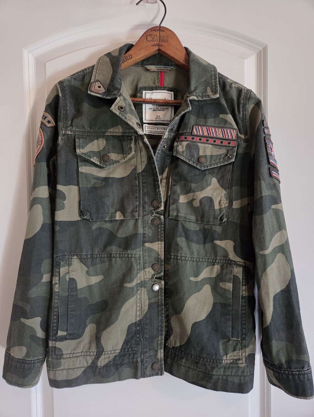 Abercrombie & Fitch Trophy Camo Military Utility Jacket XS Patches Y2K